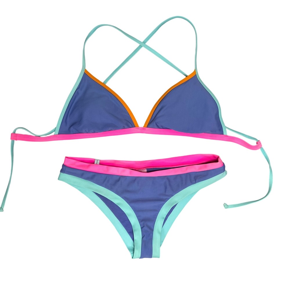 Body Glove Bikini Set Colorblock Neon Retro Bright Surf Y2k Women Size M